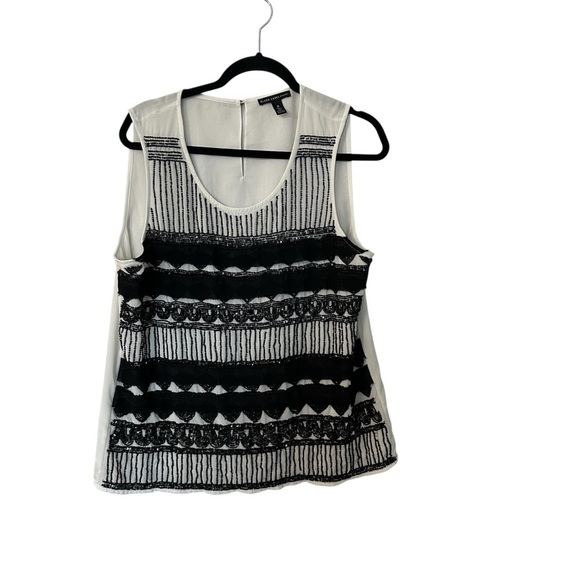 Black Label by Chico’s Women’s Sleeveless Black & White Beaded Blouse Sz 2 GUC - Picture 1 of 8